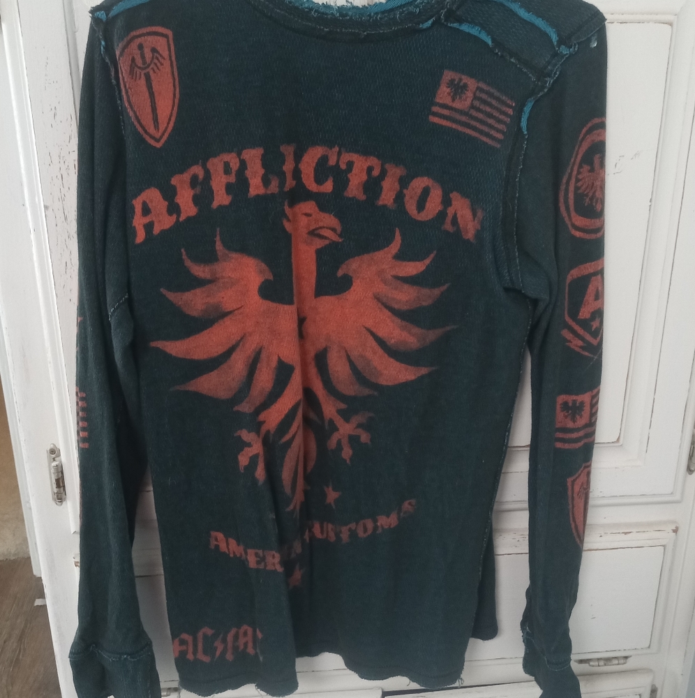 Affliction Men's Long Sleeve Shirt in Teal and Rust